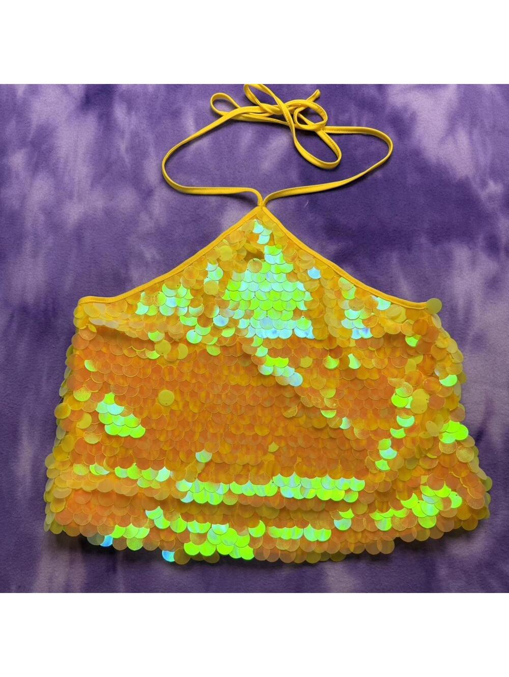 Yellow sequin rave halter neck top